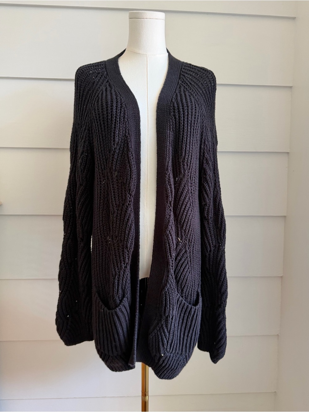 Margaret O’Leary Black Open Front Cardigan Sweater size L